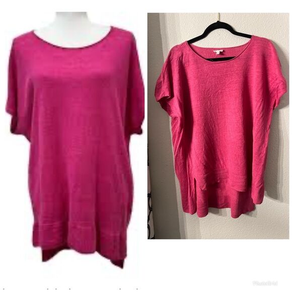 Eileen Fisher Hot Pink Linen Oversized medium Linen Tunic Style Sweater - Picture 1 of 12
